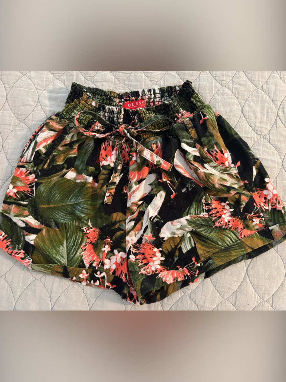 Guess Tropical Floral Black Green Pink Shorts